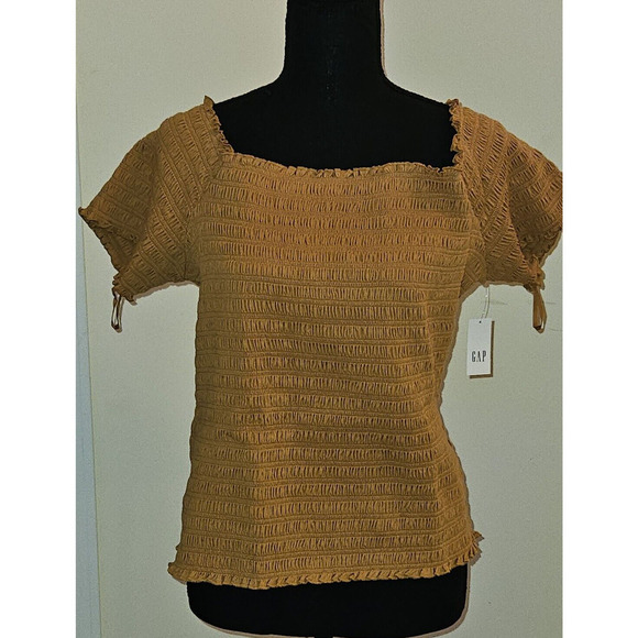 Gap Smocked Off-Shoulder Top Short Sleeves Woman's Brown Size XL NWT - Picture 1 of 6
